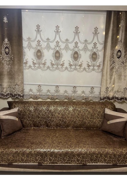 Koltuk Çekyat Örtüsü Yenimoda Altın Varaklı Dekoratif Süngerli Koltukörtüsü 1ADET Kahverengi fiyatları