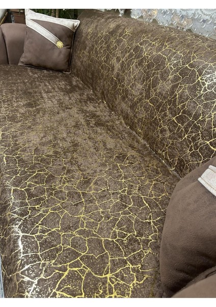 Koltuk Çekyat Örtüsü Yenimoda Altın Varaklı Dekoratif Süngerli Koltukörtüsü 1ADET Kahverengi fırsatları