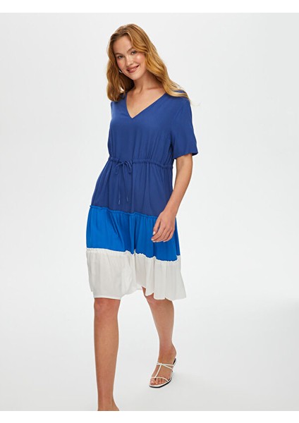 Renk Bloklu Parçalı Etekli Viskon Elbise S25ELB020
