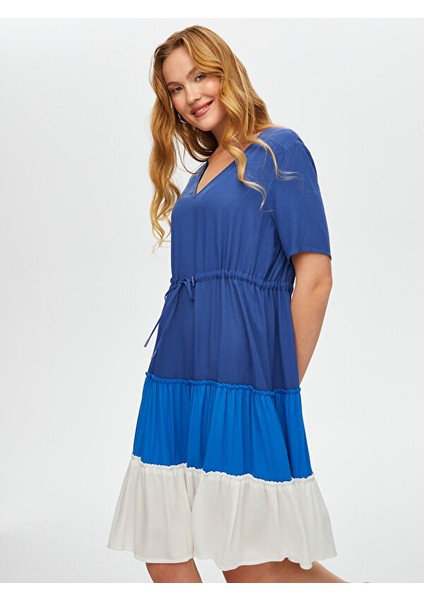 Renk Bloklu Parçalı Etekli Viskon Elbise S25ELB020 modelleri