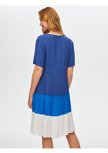 Renk Bloklu Parçalı Etekli Viskon Elbise S25ELB020 indirimleri