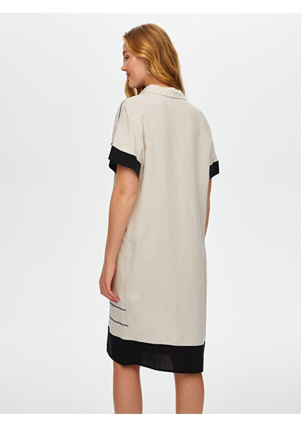 Renk Bloklu Nalkış Detaylı Ketenli Elbise S25ELB030 modelleri