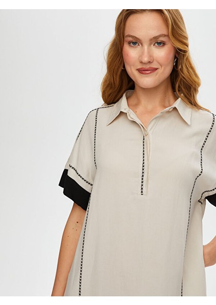 Renk Bloklu Nalkış Detaylı Ketenli Elbise S25ELB030 fırsatları