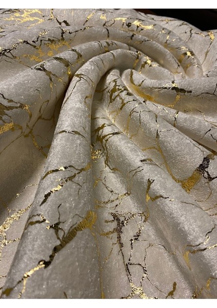 Kadife Koltuk ve Çekyat Örtüsü Krem Renk Altın Varaklı 1 Adet Kolay Temizlenebilir