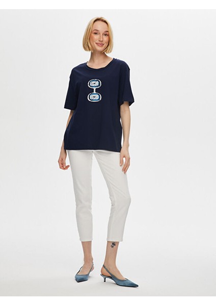 Önü Nazar Boncuğu Baskılı Yuvarlak Yaka Pamuklu T-Shirt S25TSH093