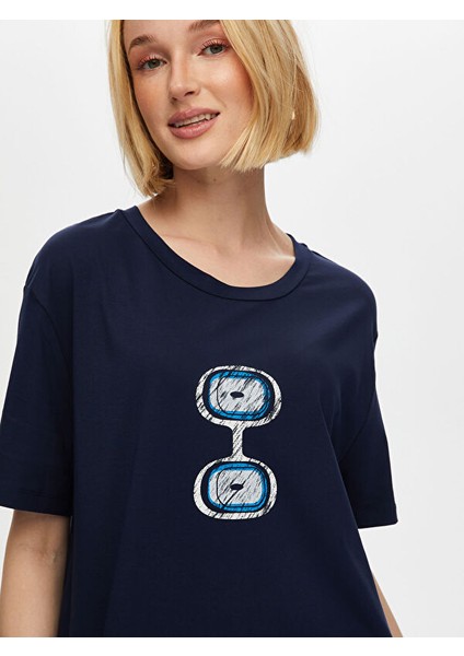 Önü Nazar Boncuğu Baskılı Yuvarlak Yaka Pamuklu T-Shirt S25TSH093 fırsatları