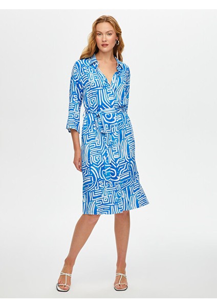 Kuşaklı Soyut Desen Viskon Gömlek Elbise S25ELB029 fiyatları