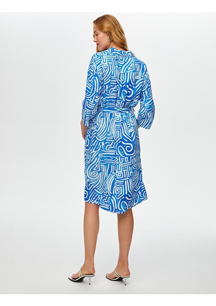 Kuşaklı Soyut Desen Viskon Gömlek Elbise S25ELB029 modelleri