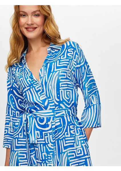Kuşaklı Soyut Desen Viskon Gömlek Elbise S25ELB029 fırsatları