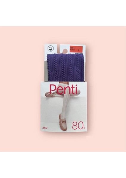 Kadın Knit Mor Kalın Kendinden Desenli Kışlık Desenli Külotlu Çorap