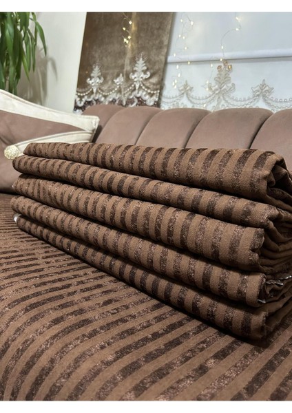 Süngerli Koltuk Örtüsü Yeni Moda Çizgili Kahverengi RENGI 1ADET 210*170 cm