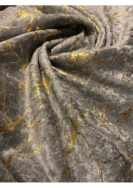 Gri Kadife Koltuk Çekyat Örtüsü Altın Varaklı Modern Tasarım 1 ADET