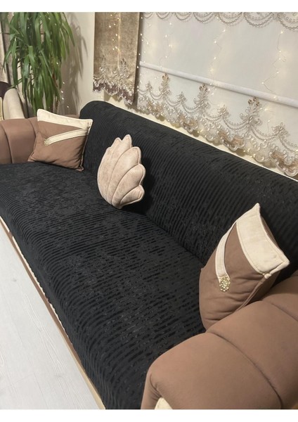 Süngerli Koltuk Örtüsü Yeni Moda Çizgili Siyah RENGI 1ADET 210*170 cm