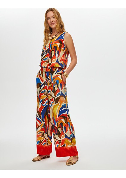 Eteği Sulu Soyut Desen Wide Leg Fit Pantolon S25PNT031