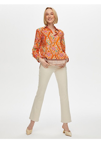 Eteği Sulu Çiçek Desen Pamuk Vual Gömlek S25GML052