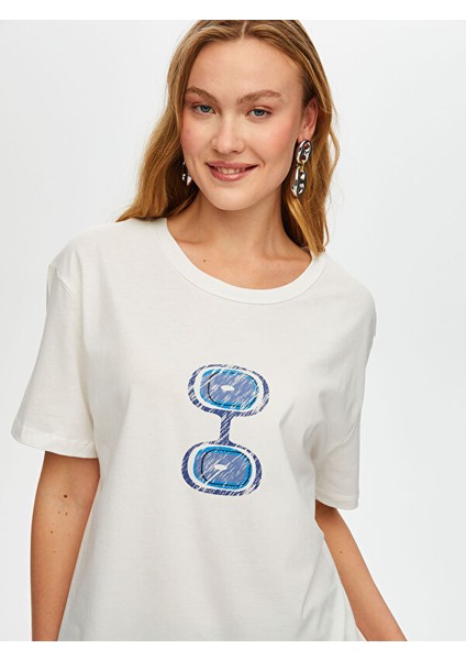 Önü Nazar Boncuğu Baskılı Yuvarlak Yaka Pamuklu T-Shirt S25TSH093