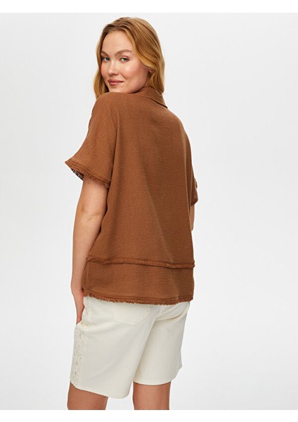Püskül Şerit Detaylı Kısa Kol Dokulu Kumaştan Gömlek S25GML037 modelleri