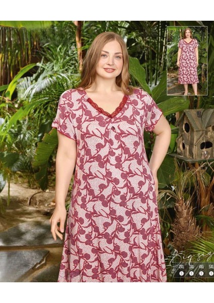 Kadın Kısa Kol Büyük Beden Dantelli Gecelik