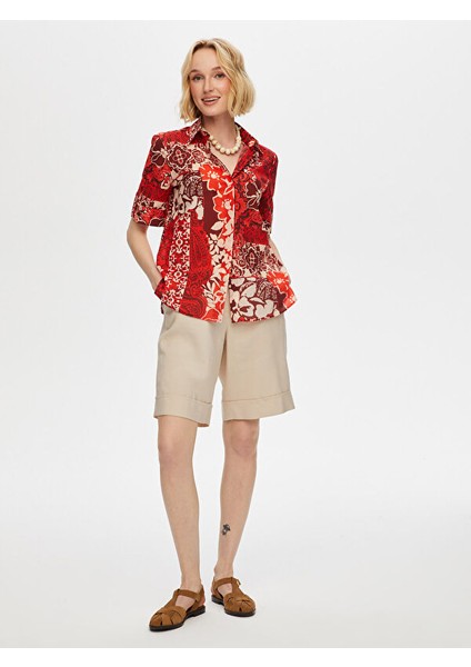 Çiçek Desen Kısa Kol Pamuk Vual Gömlek S25GML060