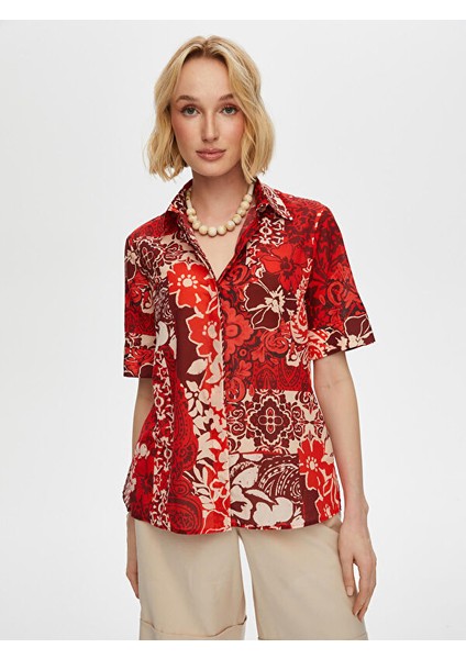 Çiçek Desen Kısa Kol Pamuk Vual Gömlek S25GML060 modelleri