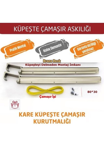 Balkon Çamaşır Kurutma Askısı Alüminyum Küpeşte Askılığı Kurutmalık Bronz Kare 80X30 mm