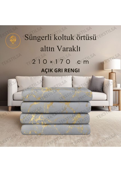Koltuk Çekyat Örtüsü Yeni Moda Altın Varaklı Dekoratif Açık Gri Süngerli Koltuk Örtüsü 1ADET