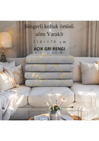 Koltuk Çekyat Örtüsü Yeni Moda Altın Varaklı Dekoratif Açık Gri Süngerli Koltuk Örtüsü 1ADET fiyatları