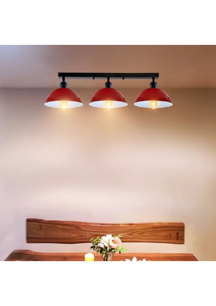 Riolihgt Modern,vintage,rustik Kırmızı Başlık 3XE27 Metal Plofonyer Sıralı Avize Taban UZUNLUK:60CM