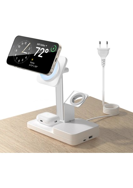 5 In 1 65W Şarj Standı iPhone + Airpods + Apple Watch + Type-C + Usb-A Magsafe Halolock - Beyaz