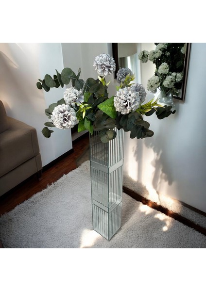 Dekoratif Kare Bronz Aynalı Vazo 60 cm Çizgi Aynalı Bronz Kuşaklı Yer Vazosu fiyatları