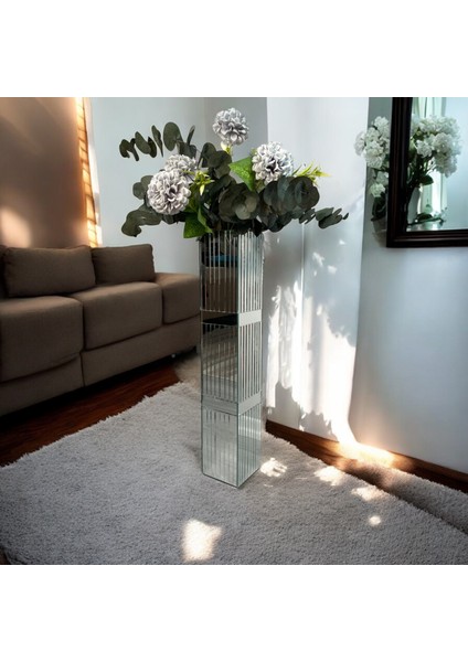 Dekoratif Kare Bronz Aynalı Vazo 60 cm Çizgi Aynalı Bronz Kuşaklı Yer Vazosu modelleri