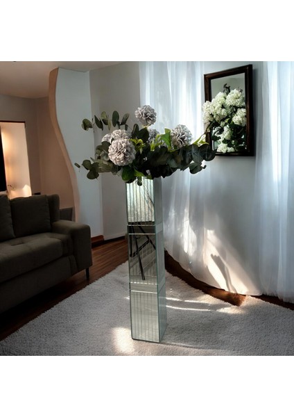 Dekoratif Kare Bronz Aynalı Vazo 60 cm Çizgi Aynalı Bronz Kuşaklı Yer Vazosu fırsatları