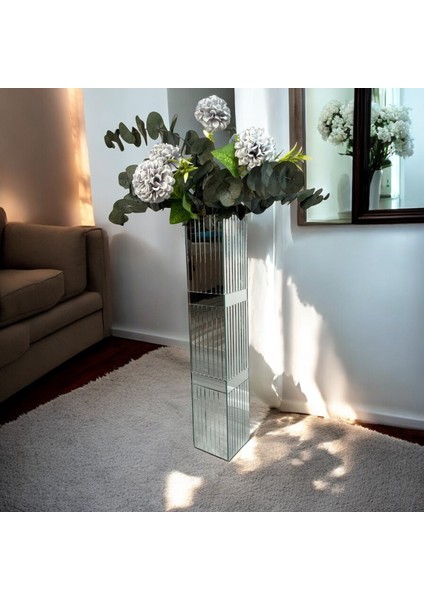 Dekoratif Kare Bronz Aynalı Vazo 60 cm Çizgi Aynalı Bronz Kuşaklı Yer Vazosu indirimleri