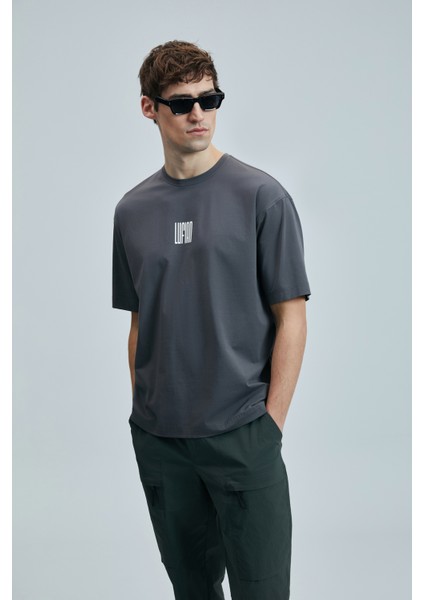 Helıx Modern Grafik T- Shirt Koyu Gri