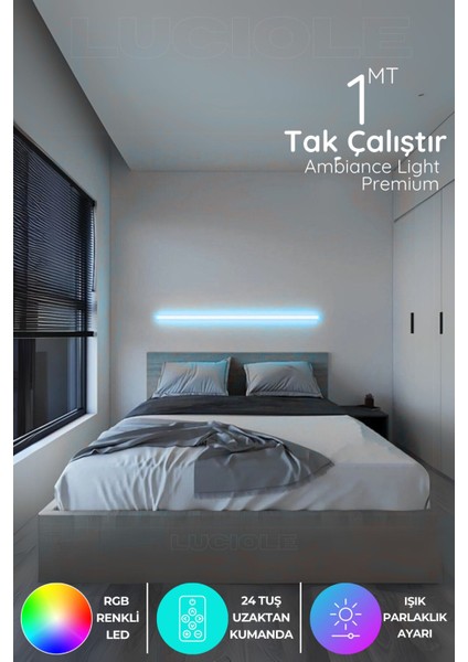 Rgb LED Abajur Aplik Gece Lambası Lambader Renkli Uzaktan Kumandalı Işık - LEDTUBE12