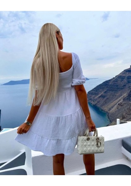 Kadın Müslin Kumaş Fiyon Detay Mini Elbise modelleri