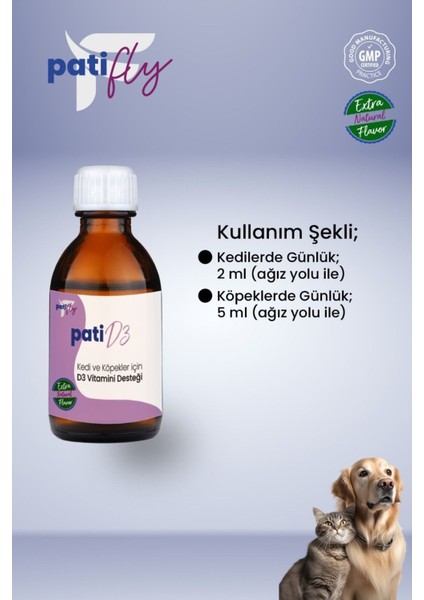 Patifly Kedi ve Köpekler Için D3 Takviye Gıda Liqit 50 ml