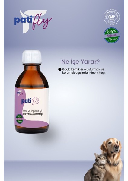 Patifly Kedi ve Köpekler Için D3 Takviye Gıda Liqit 50 ml