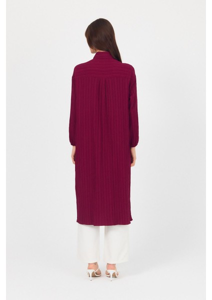 Bordo Düğmeli Kol Lastikli Uzun Tunik 4507A