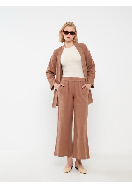 Kahverengi Standart Fit Geniş Paça Kadın Pantolon