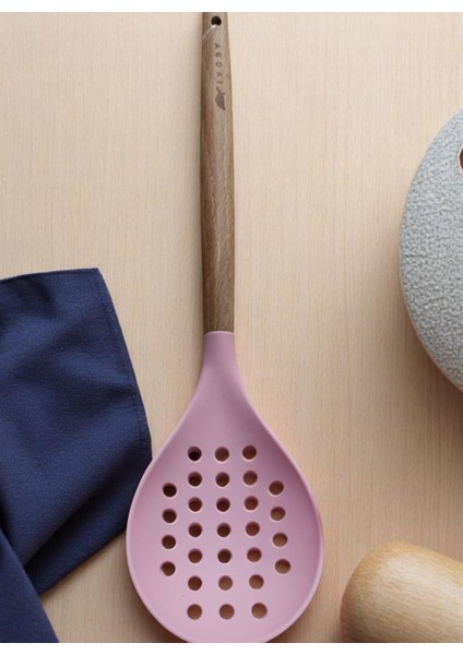 Bambu Saplı Silikon Kevgir Pembe Renk 33 cm