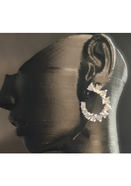 925 Ayar Gümüş Vidalı C Zirkon Geometrik Taşlı Küpe