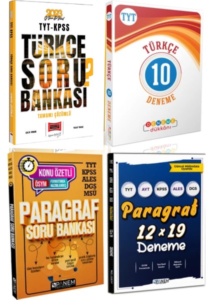 TYT Türkçe Soru Bankası + Deneme Dükkanı Türkçe 10 Deneme + Panem Paragraf Soru - Deneme