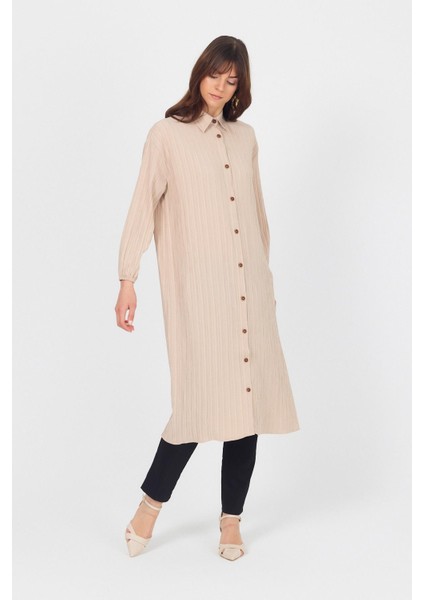 Vizon Düğmeli Kol Lastikli Uzun Tunik 4507A