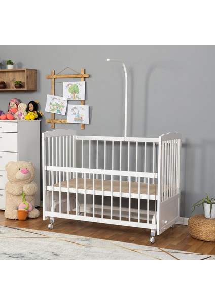 Ahşap Beşik Anne Yanı Beşik Beyaz 60X120 - Krem Beyaz Örgü Uyku Seti Seti + Yatak + Tekerlekli indirimleri