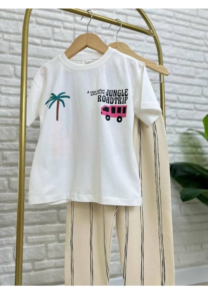Beyaz Tşört Çizgili Eşofman Şık Günlük Erkek Çocuk Takımı fiyatları