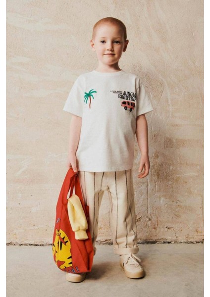 Beyaz Tşört Çizgili Eşofman Şık Günlük Erkek Çocuk Takımı