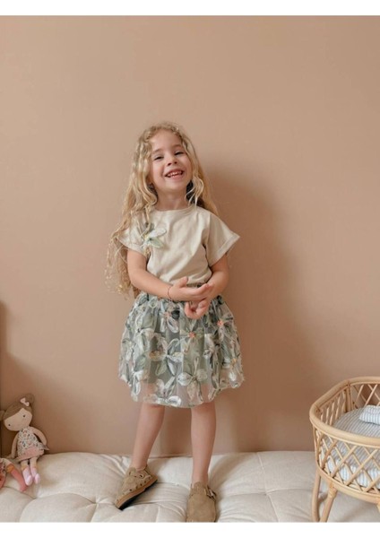 Wikiboom Çiçek Detaylı 2li Kız Etek Takımı modelleri