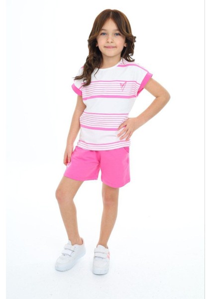 Pembe Tişört Şort Kız Takımı Yazlık Pamuklu