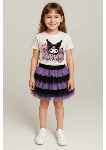 Kız Çocuk Kuromi Desenli Tütü Etekli Takım
